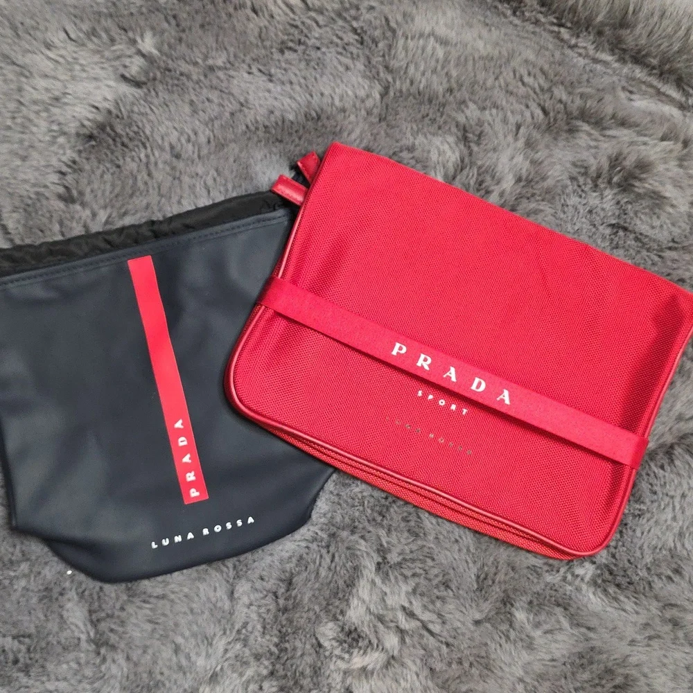 Prada Black Toiletry Bag with Red Stripe Unisex Travel